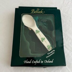 Belleek Porcelain Marmalade Spoon Ornament Shamrocks Parian China NIB
